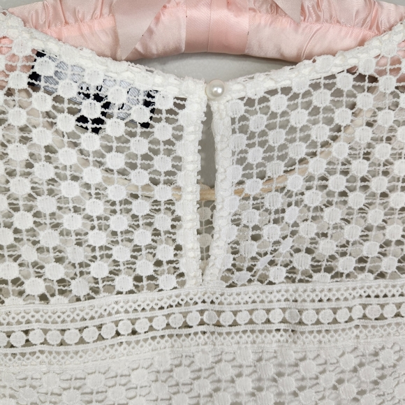 Lulu's Begins With Love White Crochet Tiered Mini Dress Size M Graduation Bridal - Picture 7 of 14